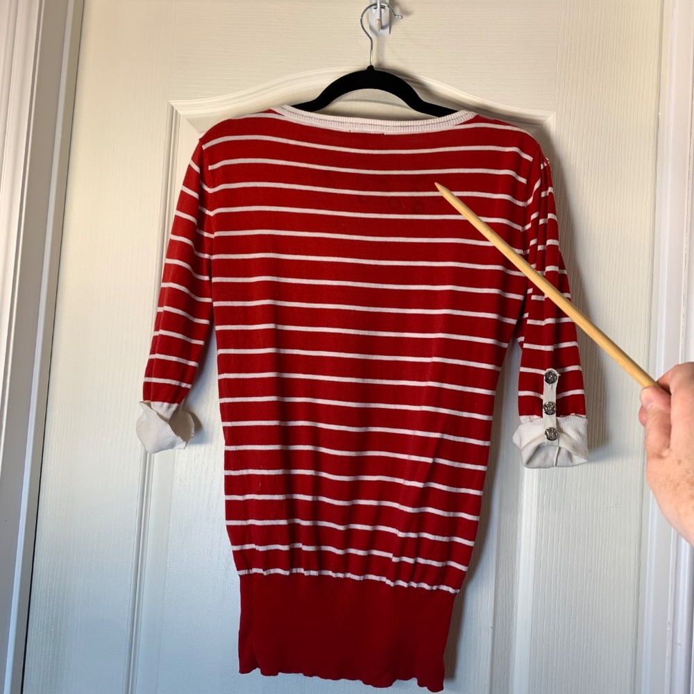 Yuka Nautical Stripe Knit Top – Anchor Buttons, Shoulder Embellishments, T3 Med - Picture 9 of 13